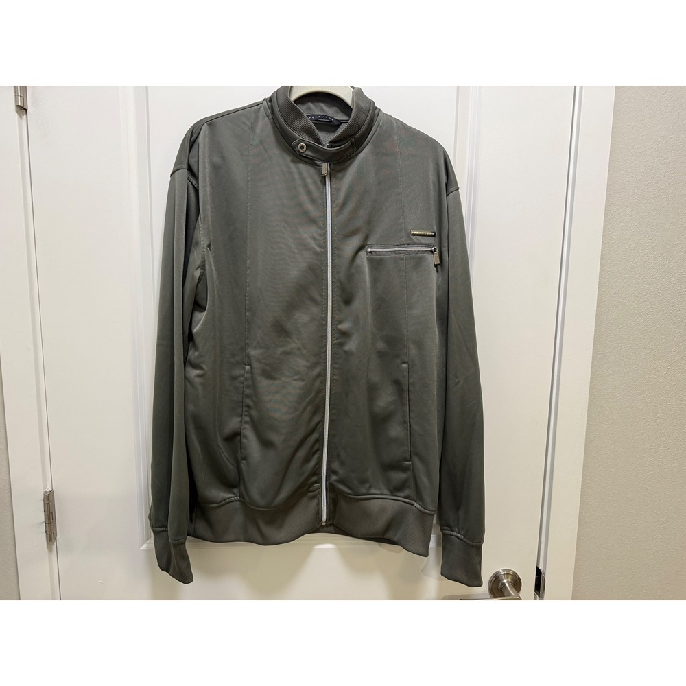 Sean John Mens XL Track Jacket Full Zip Mock Neck Green Slate Grey Streetwear